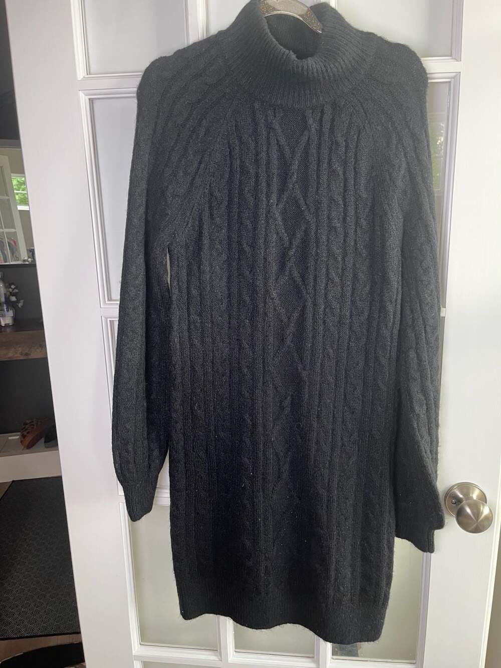 Abercrombie & Fitch Women's Black Cable Knit Mock Neck Sweater Dress